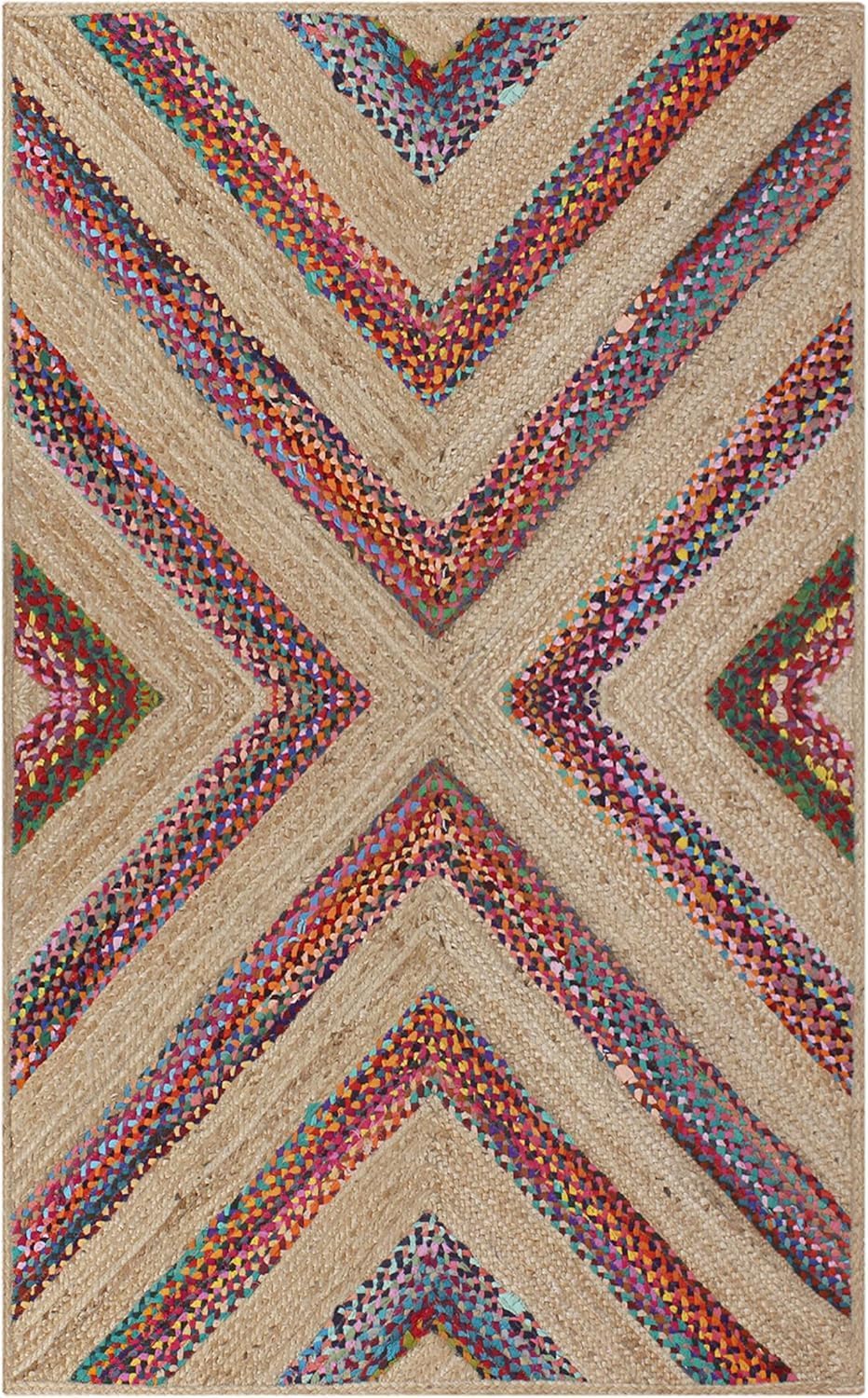Kilim Rug 3' Round Area Rug Olive Beige White Braided Jute Carpet, Indoor Outdoor Flatweave Rug for Bedroom, Bedside, Kitchen, Beach & Terrace Yoga Mat - Colors B