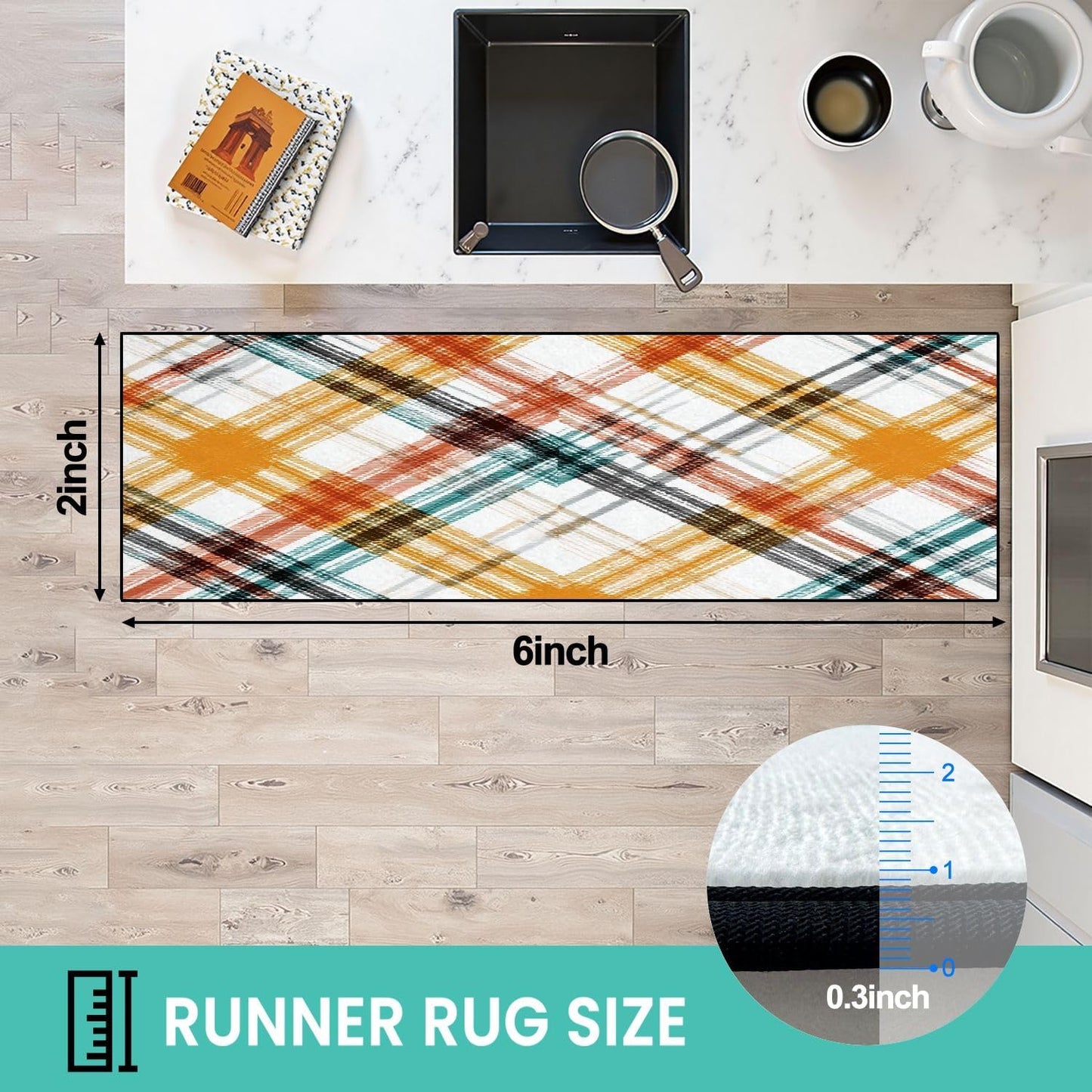Runner Rug Washable 2x6 White Navy Blue Green Tartan Plaid Scottish Texture from Tartan Plaid Non-Slip Hallway Area Rug Indoor Outdoor Home Decor for Entryway Bathroom Kitchen Carpet Yoga Floor Mat