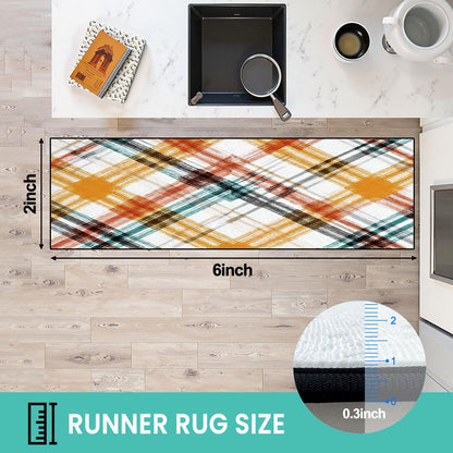 Runner Rug Washable 2x6 White Navy Blue Green Tartan Plaid Scottish Texture from Tartan Plaid Non-Slip Hallway Area Rug Indoor Outdoor Home Decor for Entryway Bathroom Kitchen Carpet Yoga Floor Mat