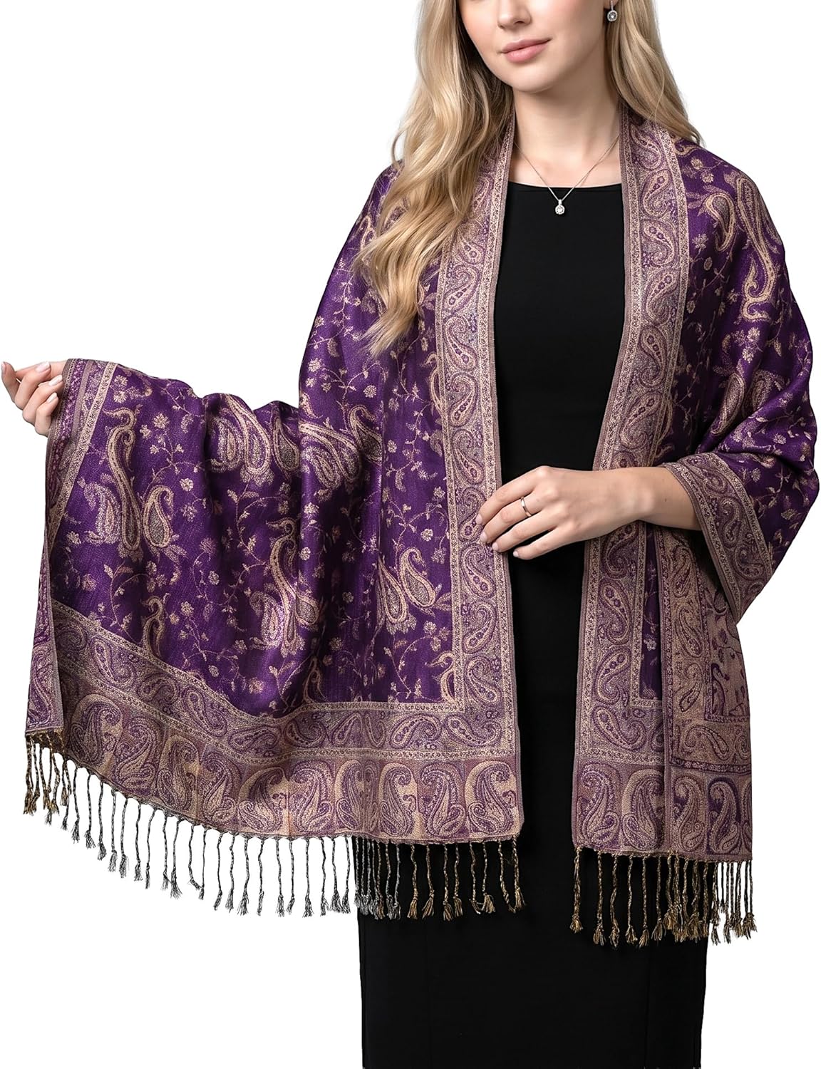 Achillea Reversible Paisley Pashmina Rave Scarf – Exotic Indian Shawls and Wraps for Evening Dresses, Festivals, All Seasons - Colors B