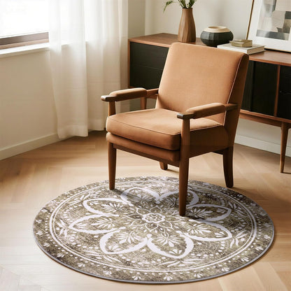 Carvapet 4ft Washable Round Rugs, Modern Abstract Circle Rug, Non Slip Rubber Backing Foldable Low Pile Carpet for Living Room Bedroom, 4ft Red/Orange Rug