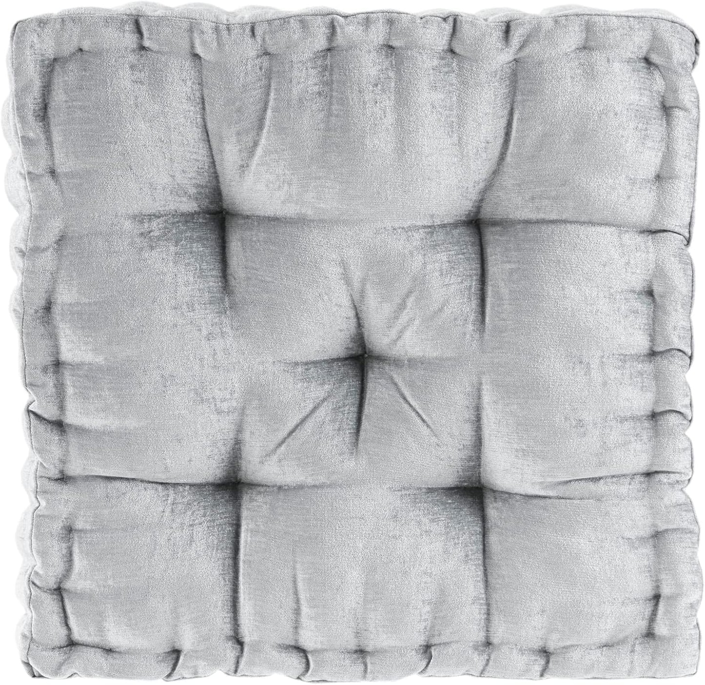 Intelligent Design Large Floor Pillow for Adults Yoga or Meditation Cushion with Handle, Floor Cushion for Board Games, Lustrous Chenille Tufted, Handsewn Scalloped Edge, Azza, 24" x 24" x 5" Yellow