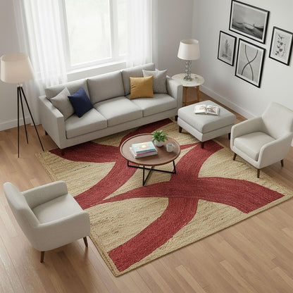 Premium Quality Jute Rug 4x6 Feet Area Rug Natural Fiber Jute Rugs Thick 0.27" Black Abstract Pattern Geometric Rugs for Kids Room, Living Room, Yoga Mat, Indoor Outdoor Carpet - Colors A