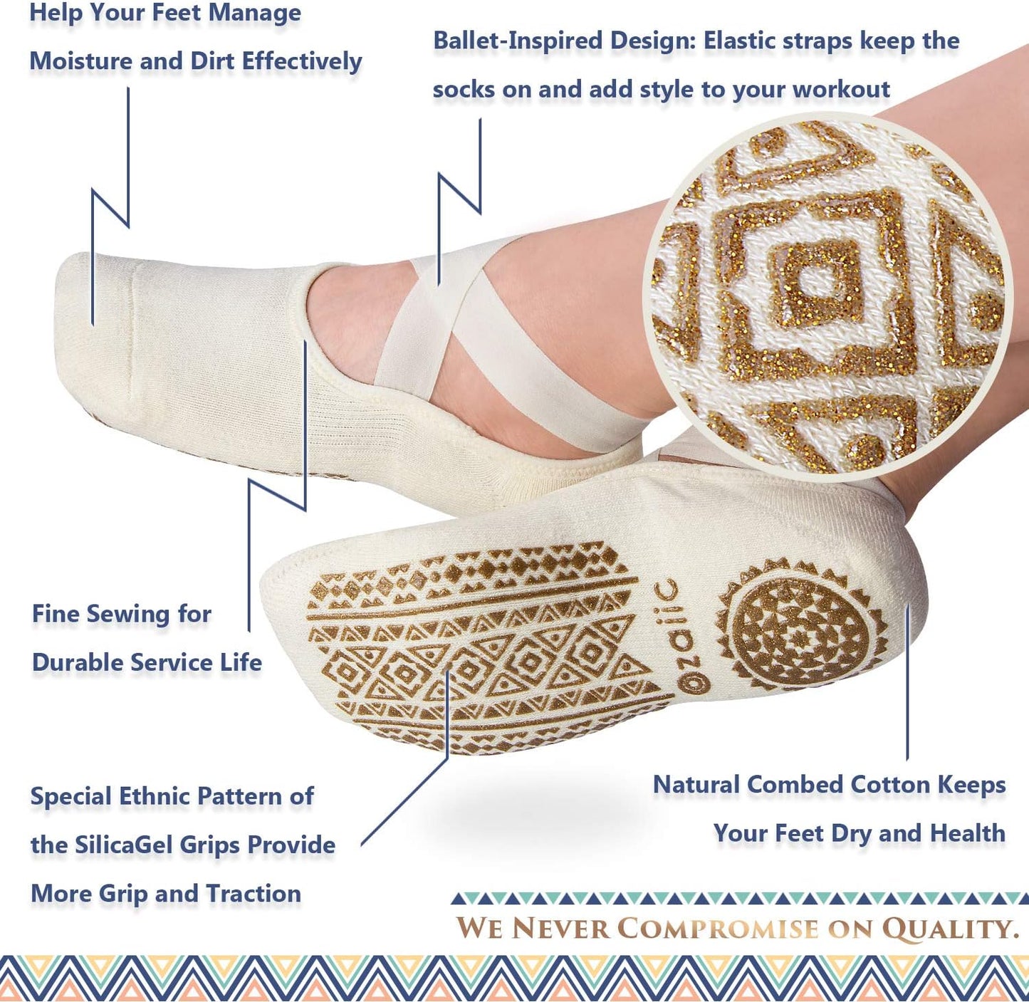 Ozaiic Pilates Socks for Women Non Slip Grip, Yoga Socks with Grippers for Barre, Hospital, Ballet, Dance, Barefoot Workout