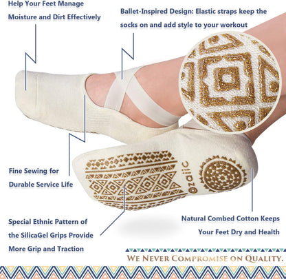 Ozaiic Pilates Socks for Women Non Slip Grip, Yoga Socks with Grippers for Barre, Hospital, Ballet, Dance, Barefoot Workout