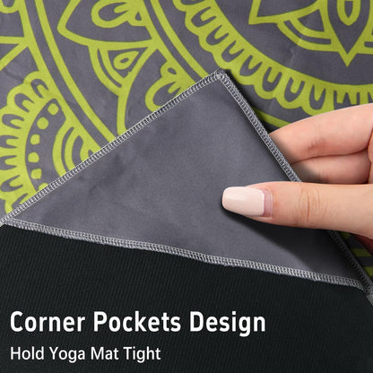 Hot Yoga Mat Towel with Corner Pockets Yoga Towels for Hot Yoga Non Slip with Travel Bag Sweat Absorbent Yoga Blankets Mat Cover for Workout Gym 70"x26" (Mountain-01, 70x26)
