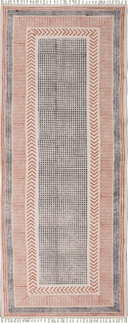 2x6 Ft Geometric Pattern Indian Handmade Cotton Runner Extra Large Hand Woven Flat Weave Yellow Black High Traffic Area Indian Yoga Mat Runner Low Pile Indoor Outdoor Use Rug - Colors B