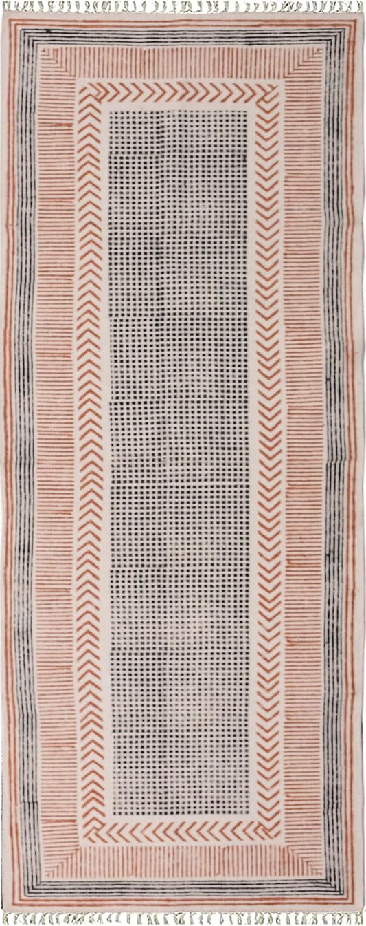 2x6 Ft Geometric Pattern Indian Handmade Cotton Runner Extra Large Hand Woven Flat Weave Yellow Black High Traffic Area Indian Yoga Mat Runner Low Pile Indoor Outdoor Use Rug - Colors B