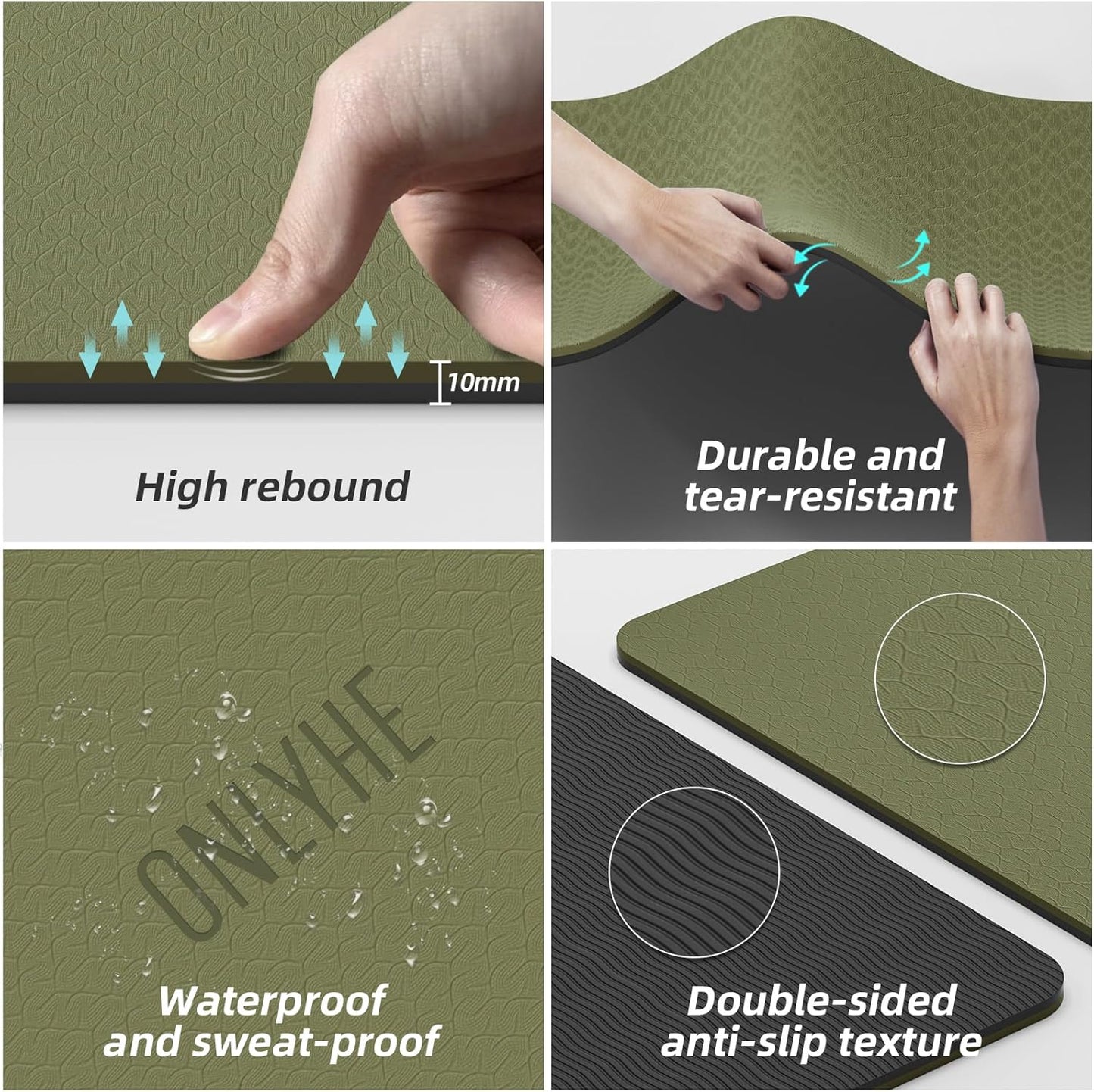 Yoga Mat Thick(10mm) Exercise Mat Non Slip Anti-tear,72"x35" Extra Large Pilates Mats for Home Workouts, Gym & Floor Stretching with Carrier Strap
