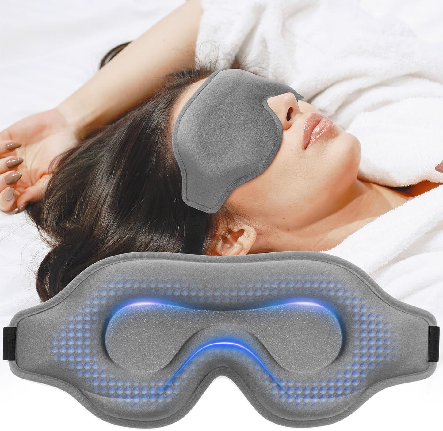 Sleep Eye Mask for Men Women, Sleeping Mask for Side Sleeper, Travel Blackout Night Blindfold Eye Shade Cover with Adjustable Strap (Black)