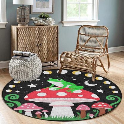 Large Home Decor Mat, Soft Round Yoga Carpet, Non Slip Machine Washable Home Office Circle Rug Gothic Witchy Sun Moon Mushroom Moth