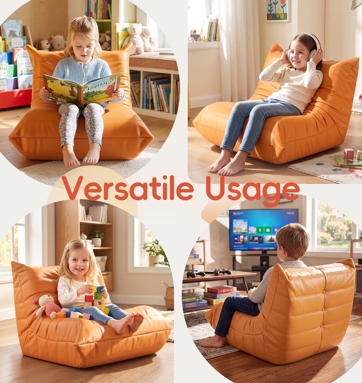 Hobestluk Giant Bean Bag Chair Lazy Floor Sofa, Memory Foam Fireside Sofa for Adults, Big Beanbag Faux Leather Armless Chair for Living Room Bedroom Dorm Office (Brown, Single)