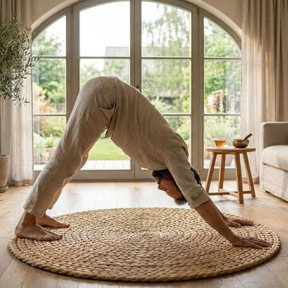 Water Hyacinth Meditation Mat | Non-Slip Exercise & Fitness Mat for Meditation | Natural Rug, Straw Floor Mat for Living Room, Bedroom and More