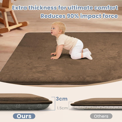 ACOMOPACK 1.3" Thick Baby Play Mat for Floor 79x118"-Large Water-Repellent&Non-Slip Memory Foam Mat for Kids,Toddlers,Soft Velvet Nursery Rug for Tummy Time&Crawling,Yoga,Tatami Style(Blue)