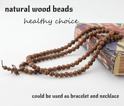 LOYALLOOK 8Pcs 108 Mala Bead Bracelets 8MM Tibetan Buddha Wood Beaded Sandalwood Link Wrist Necklace Chain Bracelets Multilayer Buddhist Prayer Strand Bracelet Meditation Necklace Elastic Chinese Knot