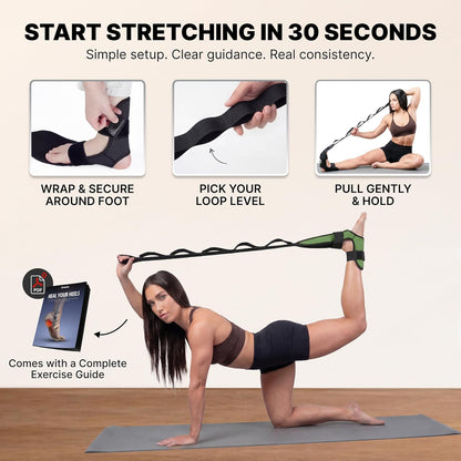 DMoose Fitness Foot & Calf Stretcher with Adjustable Padded Stretching Strap for Plantar Fasciitis, Hamstring, Heel Spurs and Achilles Tendonitis Relief - Yoga Leg Stretch Strap for Flexibility