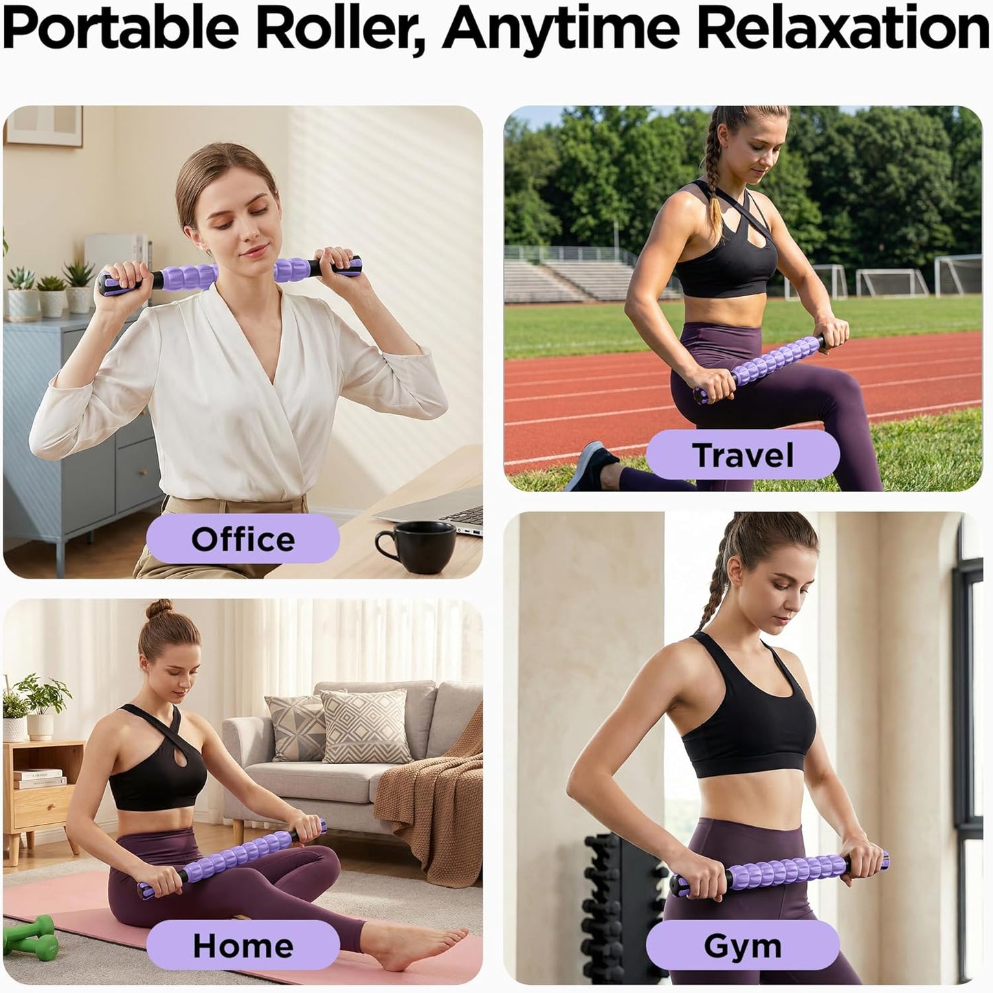 Muscle Roller Massage Roller Stick- Deep Tissue Fascia Blaster for Myofascial Pain Relief, Lymphatic Drainage & Body Sculpting, Handheld Physical Therapy & Recovery Tool (Gray black-18 inch)
