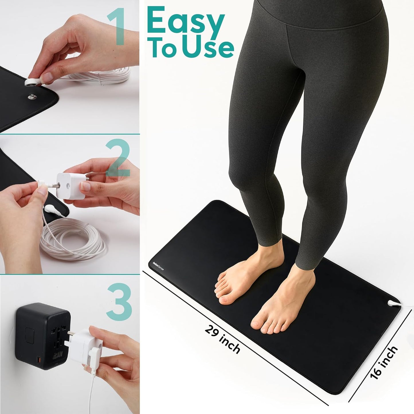 Grounding Mat for Feet, Desk & Bed - Foldable Earthing Mat Grounding Pad with 5 Ft Cord & Tester Pen - Lightweight PMF Pad for Sleep, Yoga, Meditation & Stress Relief (16 x 29 in)