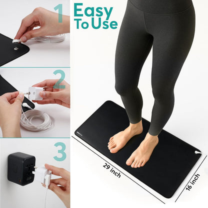 Grounding Mat for Feet, Desk & Bed - Foldable Earthing Mat Grounding Pad with 5 Ft Cord & Tester Pen - Lightweight PMF Pad for Sleep, Yoga, Meditation & Stress Relief (16 x 29 in)
