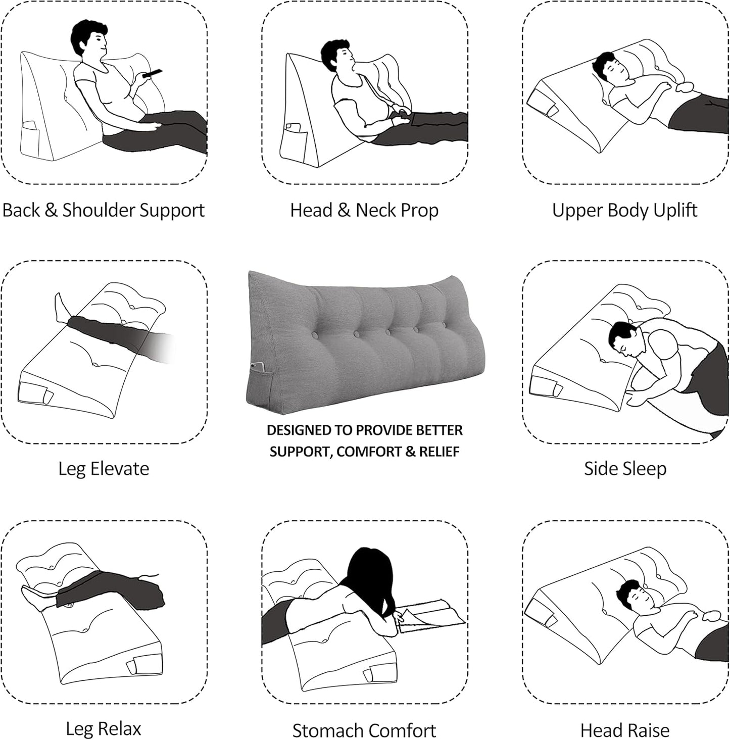 Cotton Linen Daybed Pillow Large Filled Triangular Soft Headboard Wedge Cushion Bed Backrest Positioning Support Reading Pillow for Adult Shoulder Lumbar Leg Bolster（Yellow, Small）