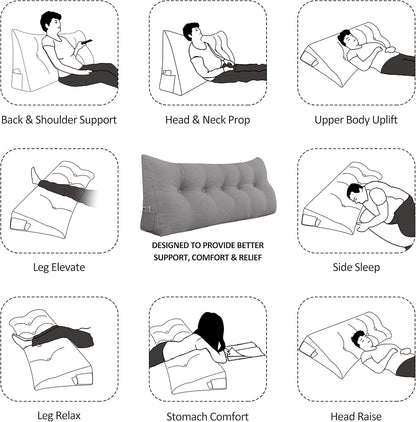 Cotton Linen Daybed Pillow Large Filled Triangular Soft Headboard Wedge Cushion Bed Backrest Positioning Support Reading Pillow for Adult Shoulder Lumbar Leg Bolster（Yellow, Small）