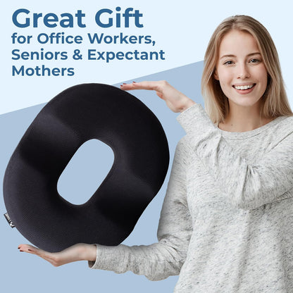 5 STARS UNITED Donut Pillow Hemorrhoid Tailbone Cushion – Large Floor Cushion for Pain Relief – Coccyx, Prostate, Sciatica, Pelvic Floor, Pressure Sores, Pregnancy, Postpartum Recovery, Black