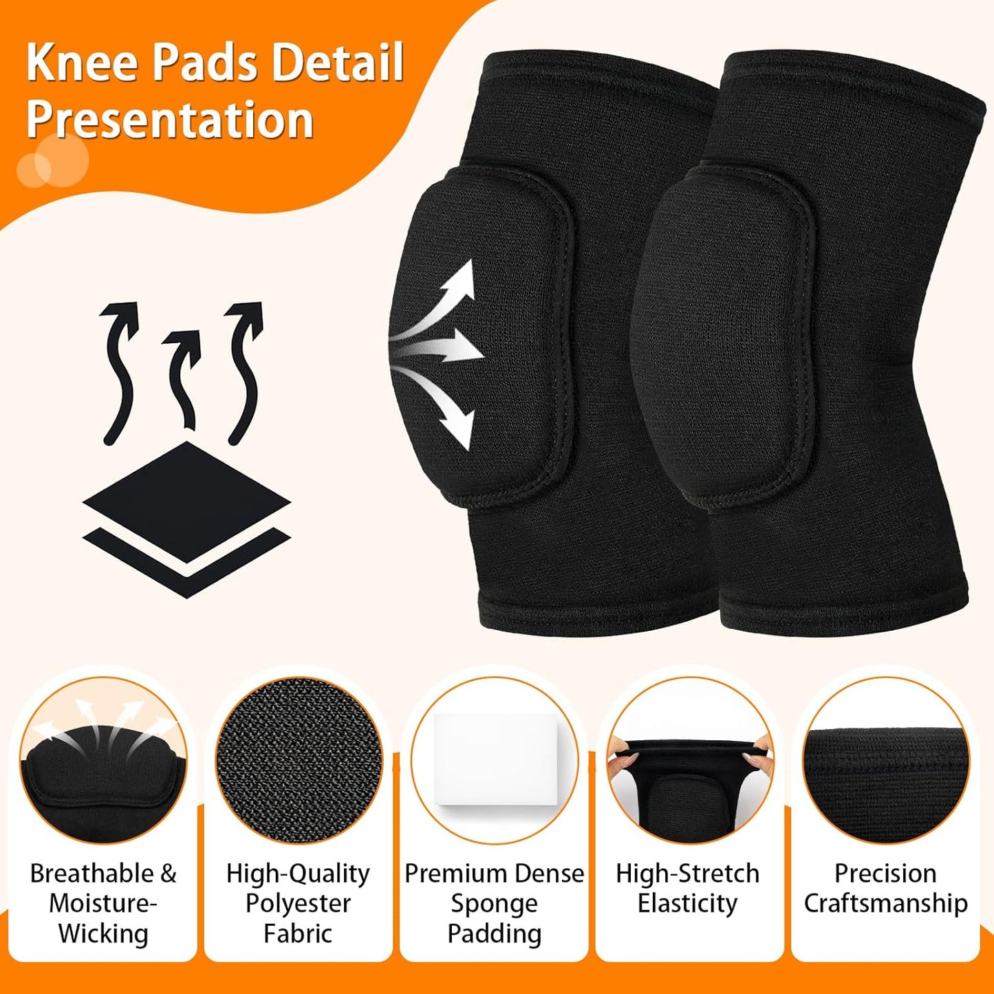 Volleyball Knee Pads, Knee Pads Volleyball Girls 2 Pairs, Knee Pads for Women Youth Kids, Soft Black Kneepads for Sports Dance Volleyball Football Yoga Tennis Running Cycling Workout Climbing