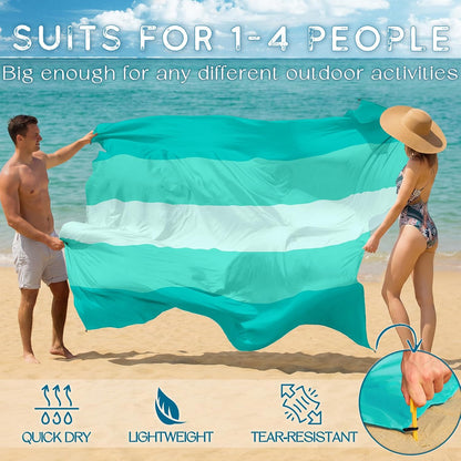 BYDOLL Beach Blanket Waterproof Sandproof Large Sand Free,78''X81''/10'X9' Oversized Sandless Lightweight Blanket Picnic Mat for Beach Travel Camping Hiking with Stakes