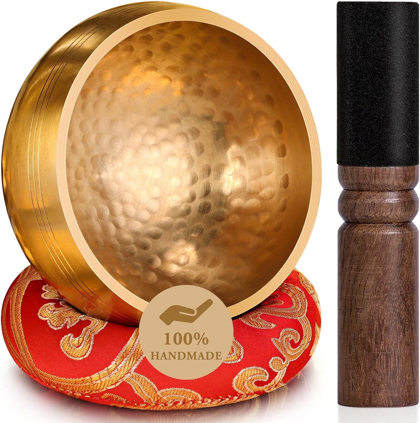 Relaehih Tibetan Singing Bowls Set-Hand-hammered in Nepal Sound Bowl for Meditation, Yoga, Chakra, Meditation Accessories, Stress Relief Tool and Unique Gifts for Women, Men (Yellow, 4 inch)