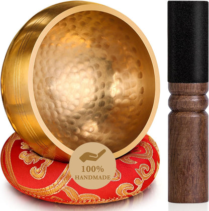 Relaehih Tibetan Singing Bowls Set-Hand-hammered in Nepal Sound Bowl for Meditation, Yoga, Chakra, Meditation Accessories, Stress Relief Tool and Unique Gifts for Women, Men (Yellow, 4 inch)