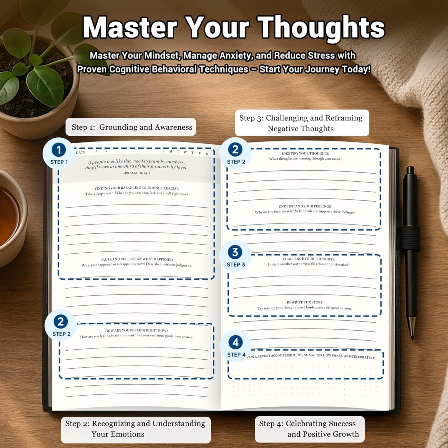 Guided Anxiety Journal for Women & Men – Cognitive Behavioral Therapy (CBT) Journal with Mindfulness Prompts, Anti-Anxiety Techniques, Overthinking & Brain Dump Journals – A Thoughtful Gift for Mental Health & Wellness