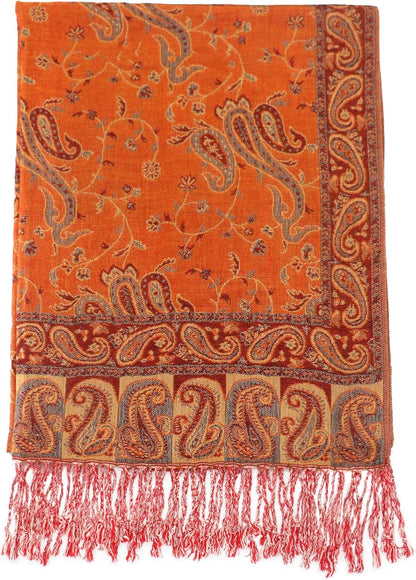 Ciormis Two Tone Silky Paisley Pashmina Shawl Scarf,Soft Women's Rave Jacquard Pashminas Wrap Scarves