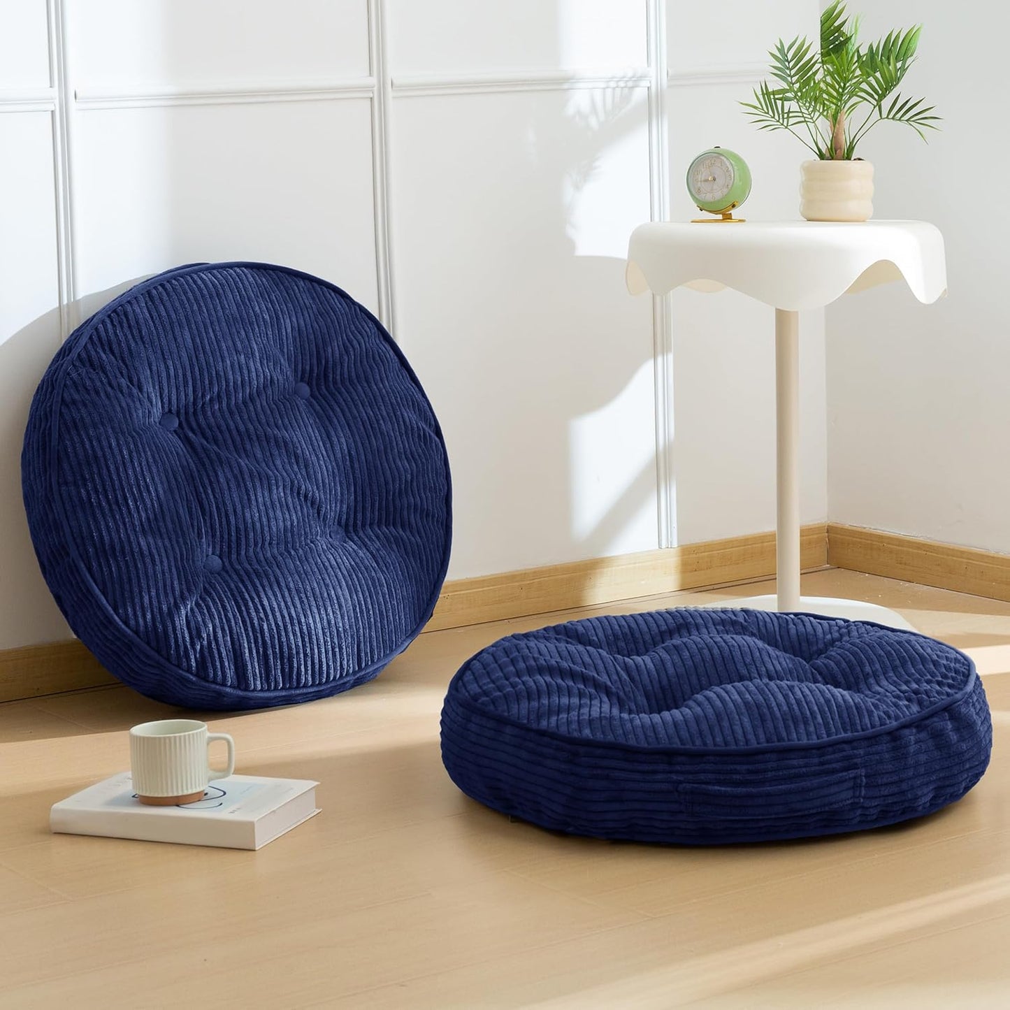 HIGOGOGO Floor Pillow Cushion for Adults, Meditation Cushion Pillow, Large Square Floor Sitting, Tufted Corduroy Cover, for Tatami Living Room or Yoga, 22x22 Inch, Dark Grey