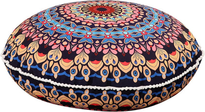 LOVMOC 32 Inch Round Floor Pillow for Adults, Large Thick Memory Foam Boho Mandala Meditation Floor Seating Cushion, Machine Washable for Living Room Outdoor Yoga Floor Sitting, Navy Blue