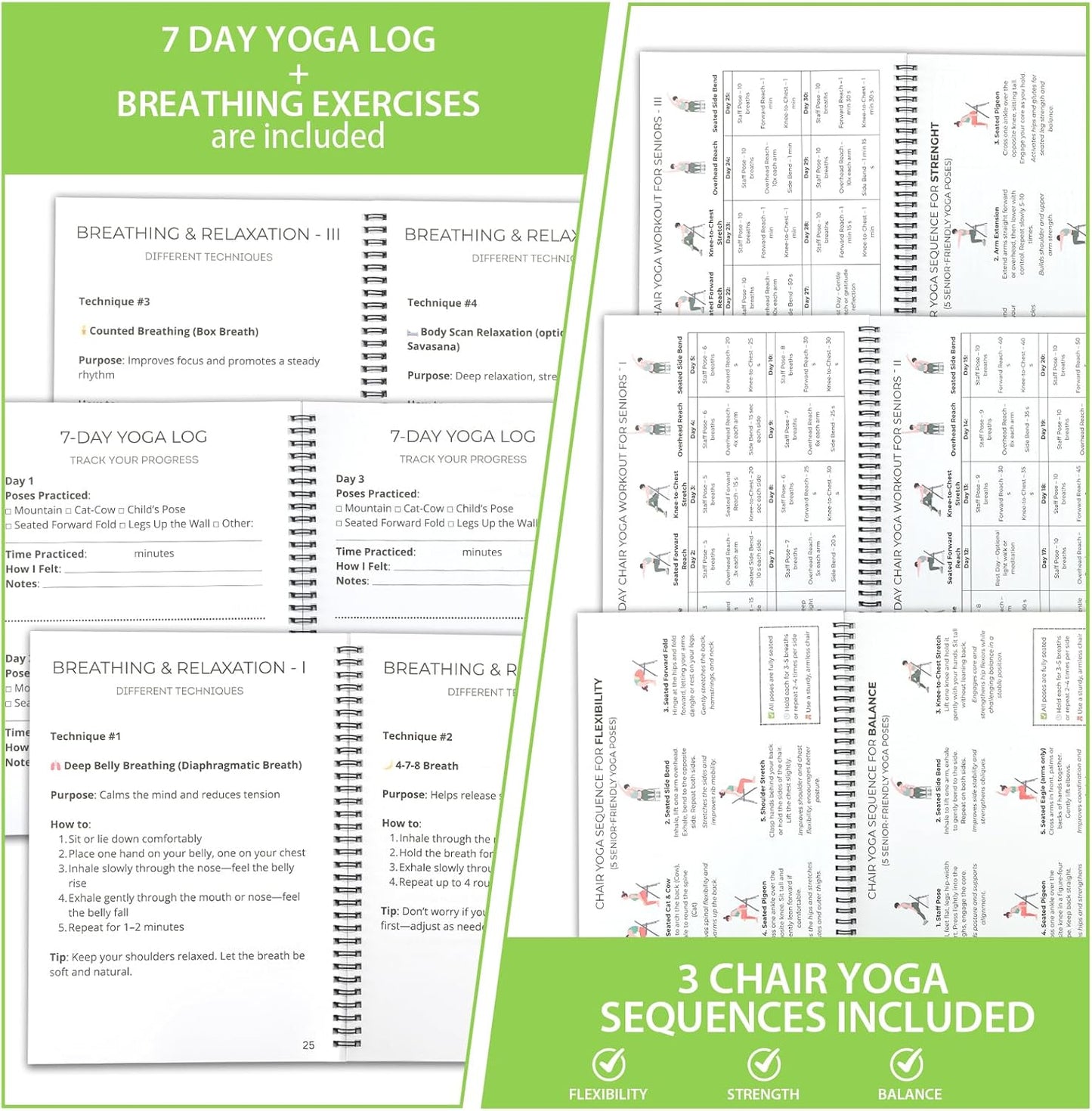 Chair Yoga for Seniors Over 60 Book & Chart, Gentle Seated Chair Yoga Guide, 30-Day Challenge for Flexibility & Balance, A4 Size Easy to Follow Chair Yoga Routine for Older Adults
