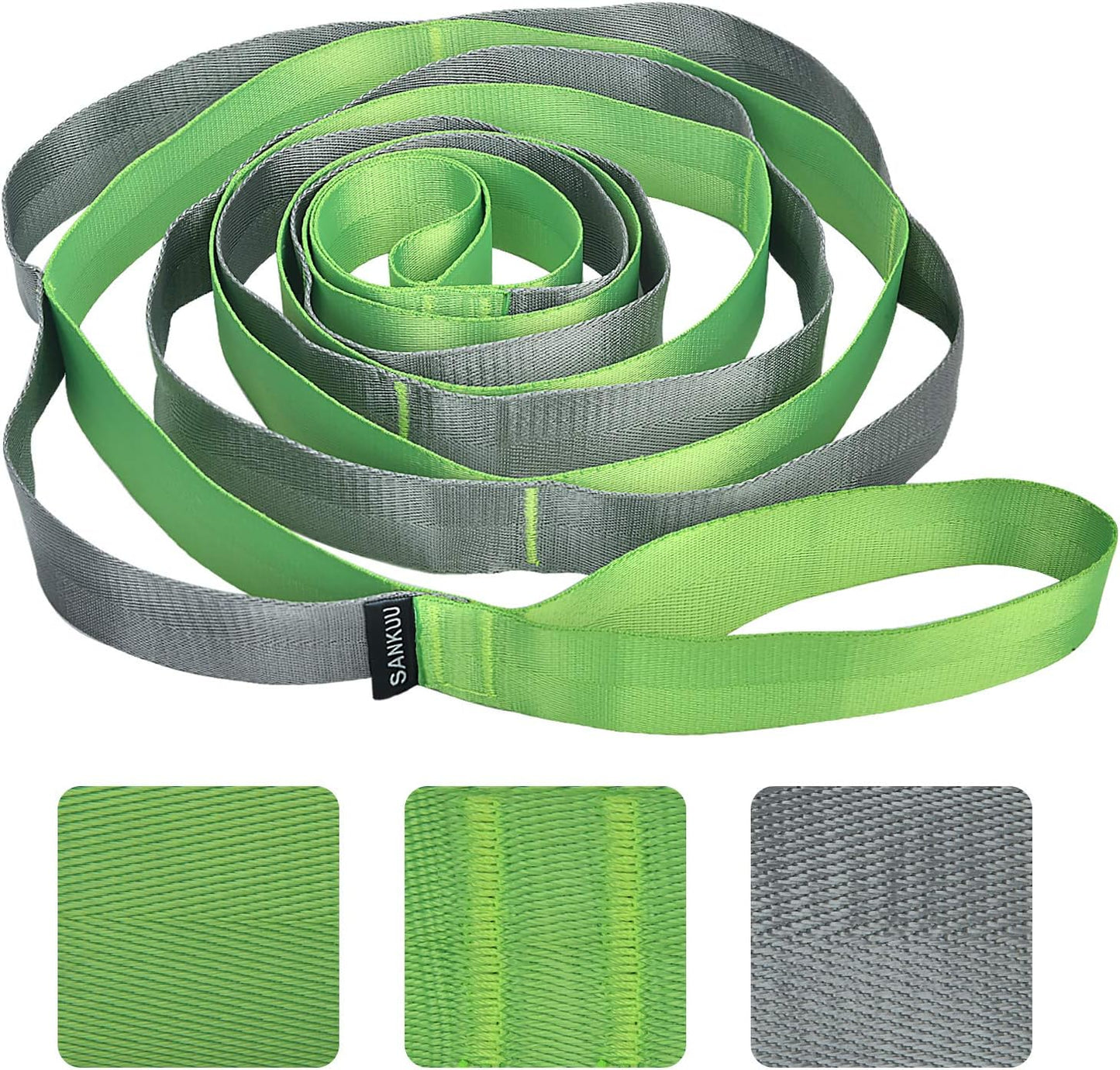 SANKUU Yoga Straps Stretching Strap with 12 Loops Workout Poster, Straps for Stretching Physical Therapy Equipment Long Stretch Out Bands for Exercise, Pilates and Gymnastics for Women Men