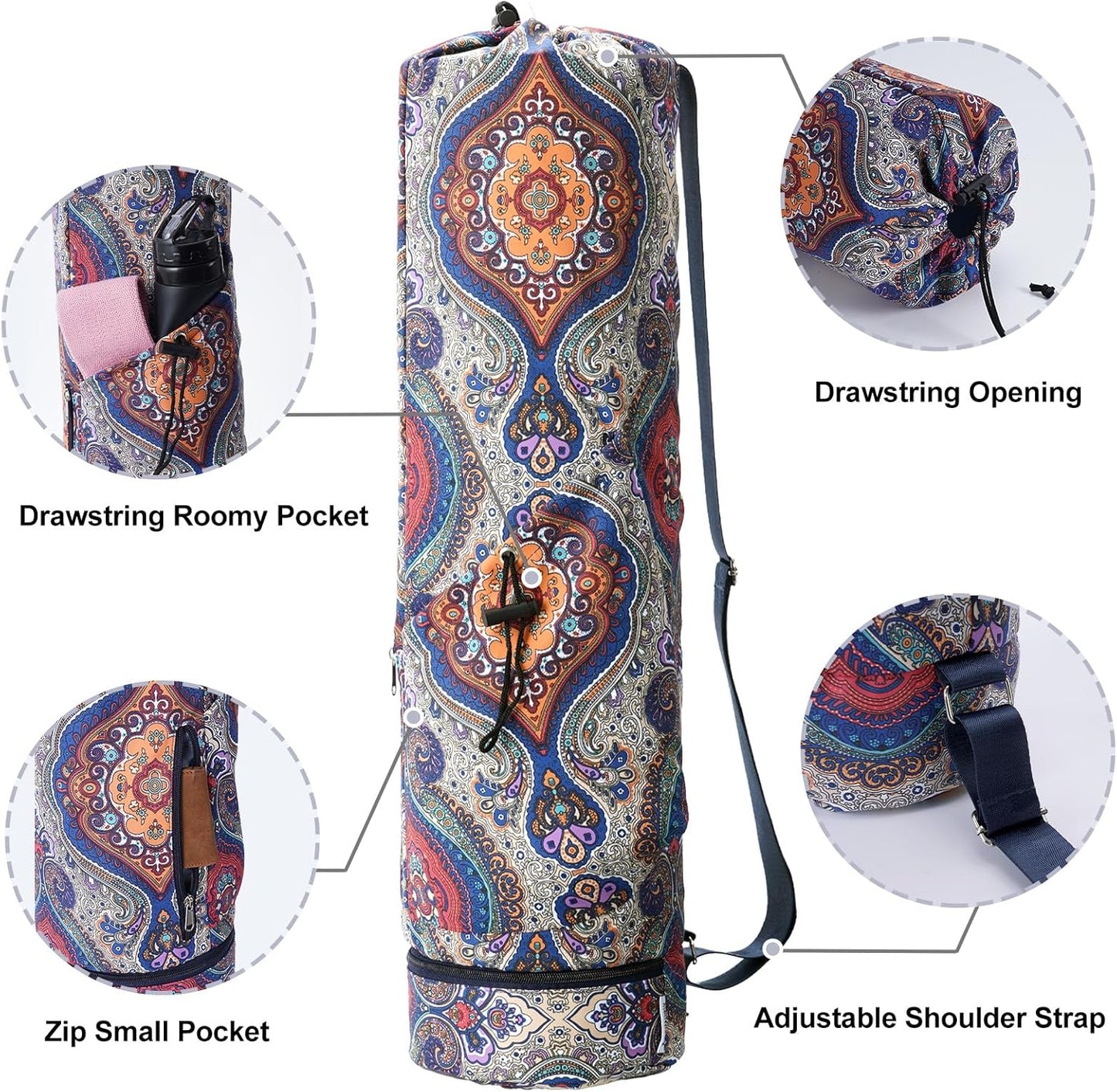 sportsnew Yoga Mat Bag with Water Bottle Pocket and Bottom Wet Pocket, Exercise Yoga Mat Carrier Multi-Functional Storage Bag, Patent pending