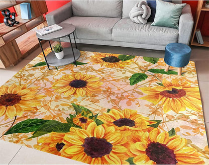 You are My Sunshine Sunflower Area Rug 6x8ft Beautiful Bee Butterfly Rug Indoor Low Pile Non-Shedding Carpet for Contemporary Retro Living Room Bedroom Yoga Mat Washable Non-Slip Rugs