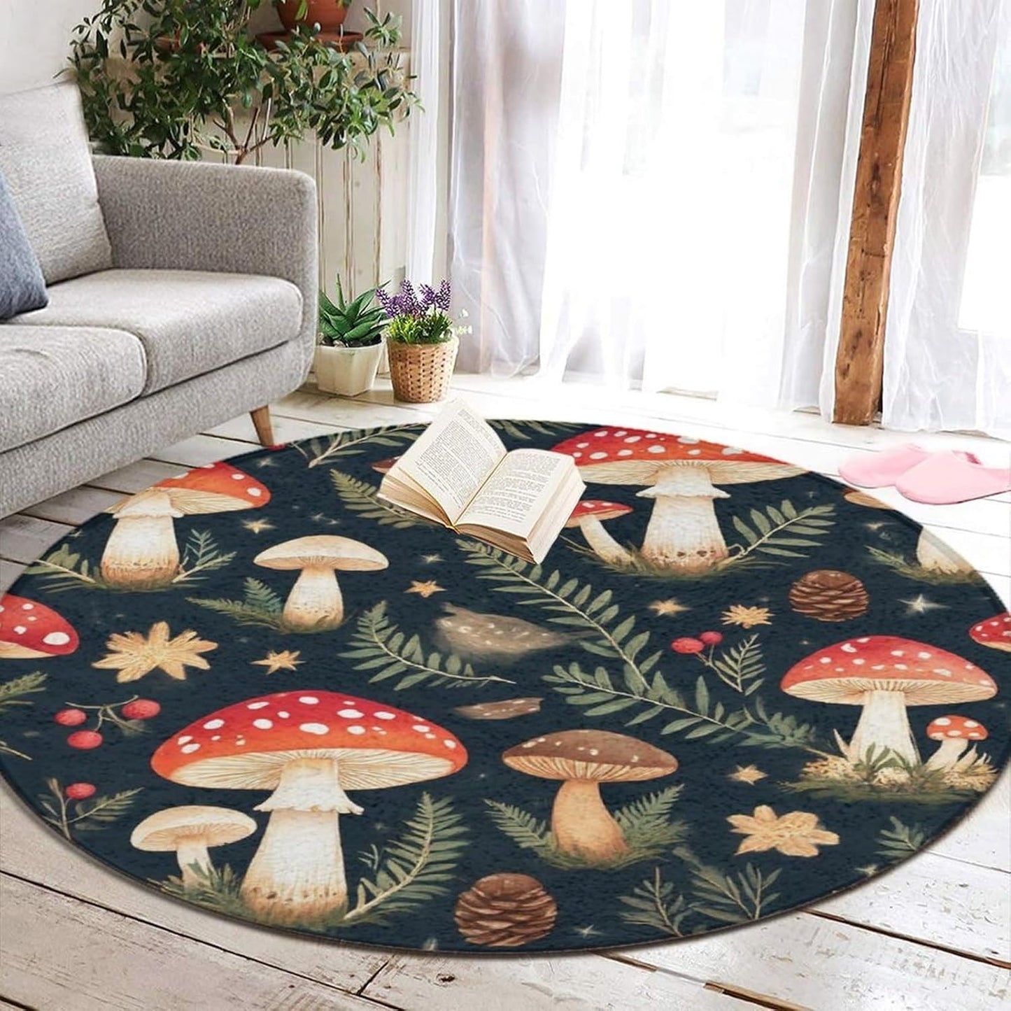 Soft Round Yoga Carpet, Office Chair Decor Round Mat for Carpet and Hardwood Floors Purple Butterfly