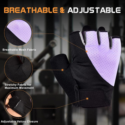 sunnex Workout Gloves for Women - Breathable Weight Lifting Gloves with Non-Slip Silicone Padding, Fingerless Gym Gloves for Cycling, Rowing, Pull Ups & Training (4 Sizes)