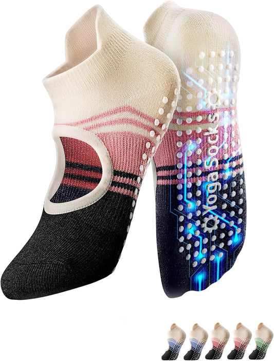 Pilates Socks for Women Grip Yoga Non Slip Socks for Barre Dance Workout Hospital