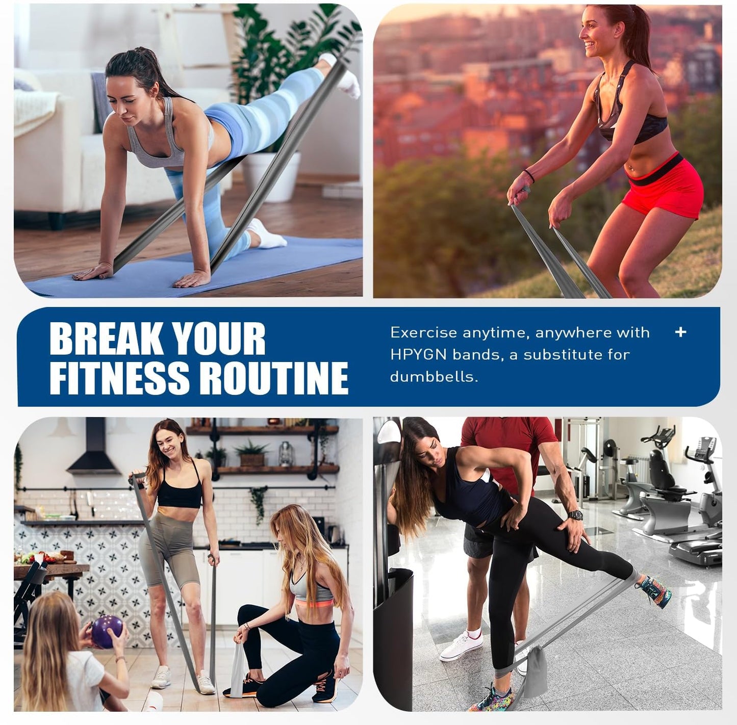 HPYGN 3 Levels Non-Latex Exercise Bands for Physical Therapy & Yoga, Professional Resistance Bands Set for Working Out, Strength Training, Pilates & Rehab, TPE Elastic Stretch Bands for Seniors, Women