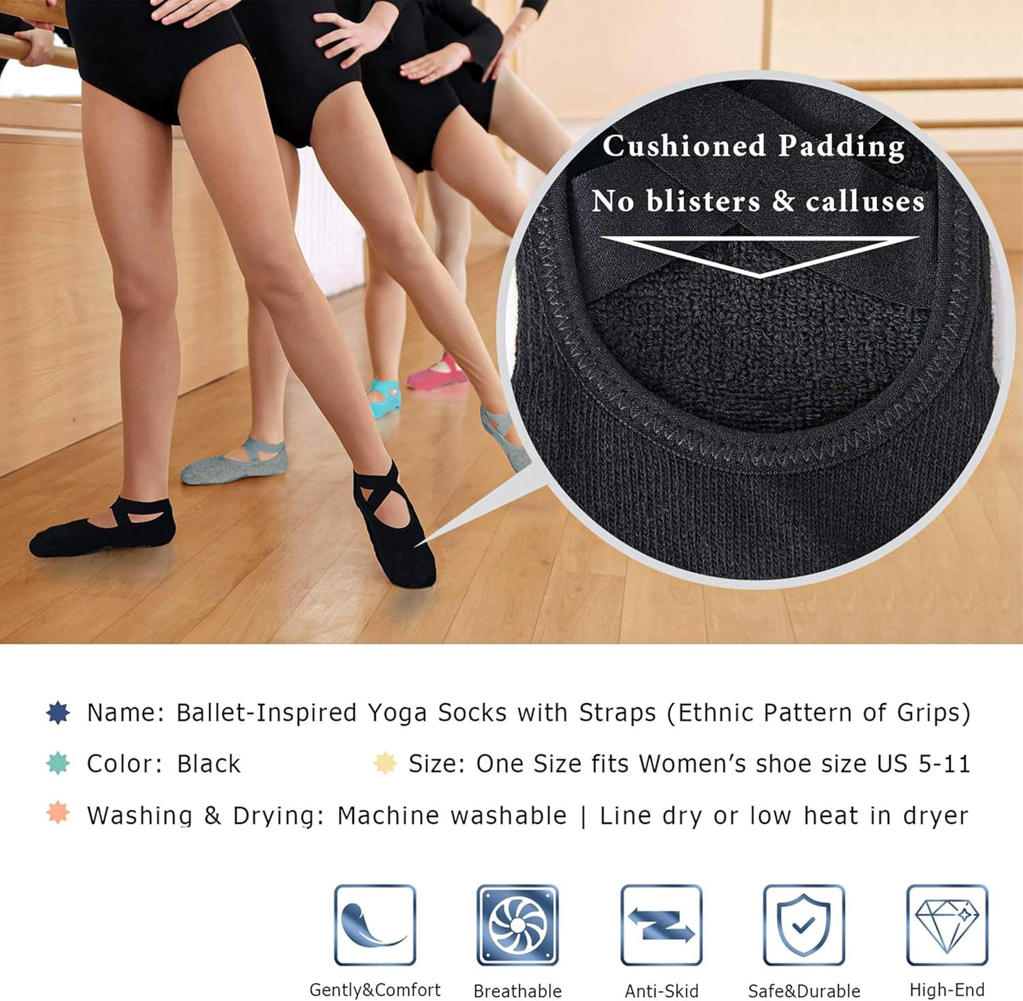 Ozaiic Pilates Socks for Women Non Slip Grip, Yoga Socks with Grippers for Barre, Hospital, Ballet, Dance, Barefoot Workout