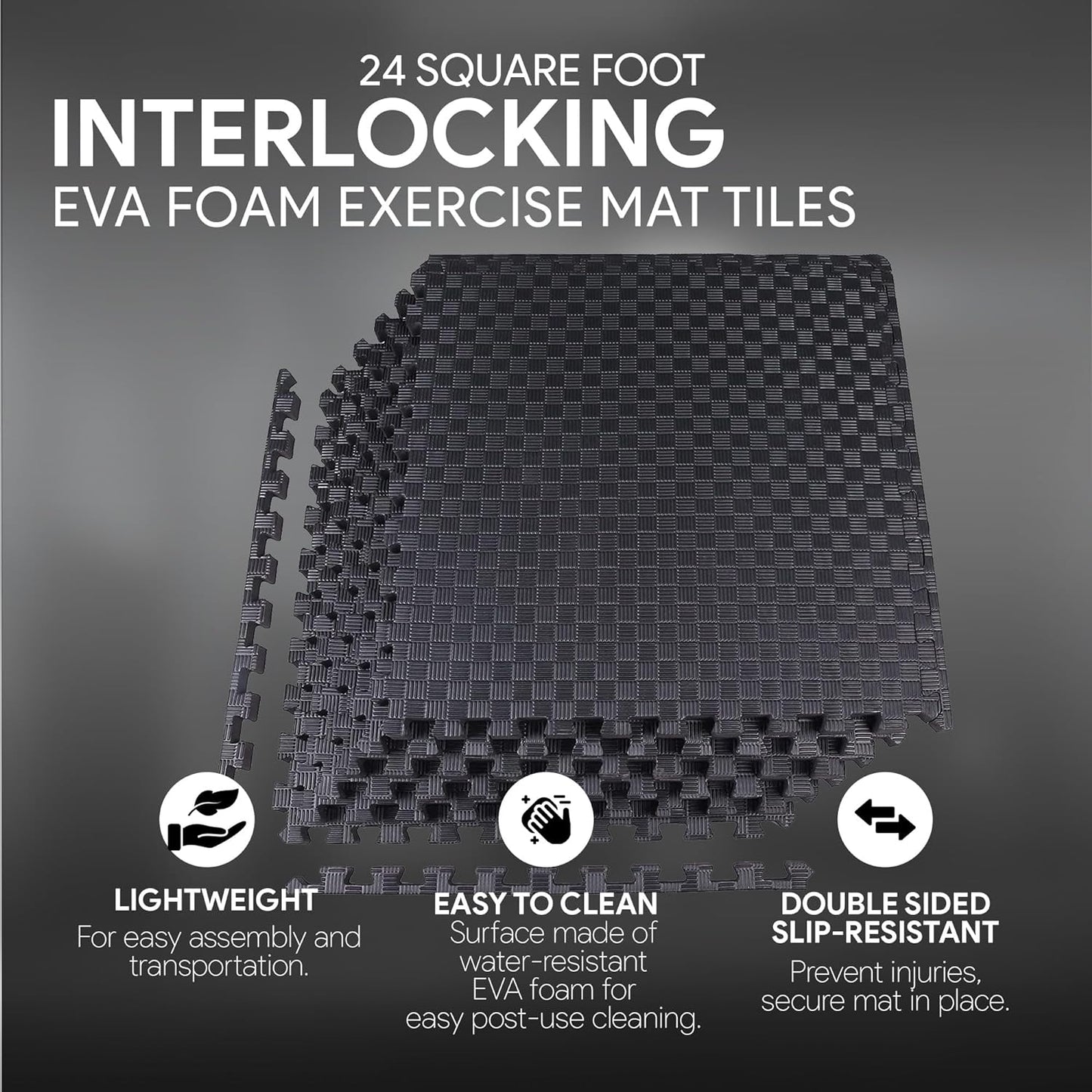 BalanceFrom Puzzle Exercise Mat 1" Thick, EVA Interlocking Foam Floor Tiles for Home Gym, Mat for Home Workout Equipment, Floor Padding for Kids, Black, 24 in x 24 in x 1 in, 24 Sq Ft - 6 Tiles
