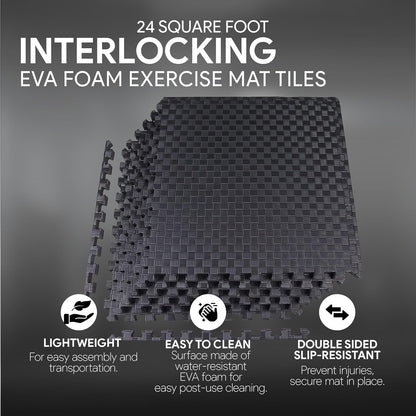BalanceFrom Puzzle Exercise Mat 1" Thick, EVA Interlocking Foam Floor Tiles for Home Gym, Mat for Home Workout Equipment, Floor Padding for Kids, Black, 24 in x 24 in x 1 in, 24 Sq Ft - 6 Tiles