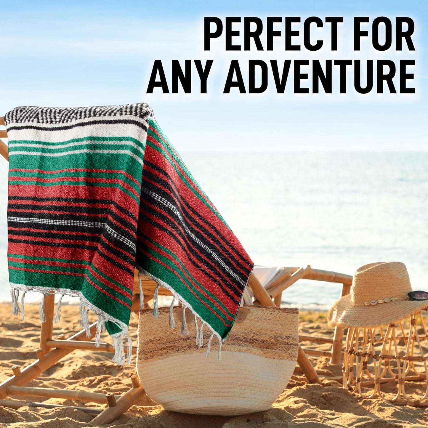 Hydration Nation Authentic Large Handwoven Mexican Blanket - Soft Yoga - Durable Serape - Lightweight Falsa, Beach, Camping, Picnic, Outdoor 70"x50" - Mandarin