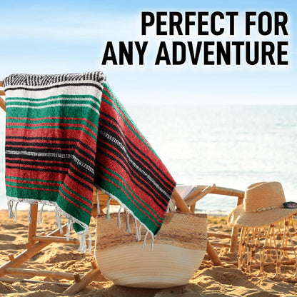 Hydration Nation Authentic Large Handwoven Mexican Blanket - Soft Yoga - Durable Serape - Lightweight Falsa, Beach, Camping, Picnic, Outdoor 70"x50" - Mandarin