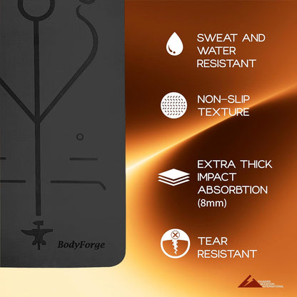 BodyForge Yoga Mat Thick Exercise Mat Thick 8mm TPE Eco-Friendly with Alignment Marks Non-Slip Extra Thick High-Density for Women and Men Workout Pilates