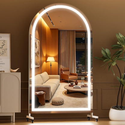 Hasipu 71" x 28" Arched Rolling Home Gym Mirror with Wheels, 360° Swivel Body Mirror with HD Tempered Glass, Large Floor Mirror for Yoga Room, Dance Studio, Bedroom & Home Gym