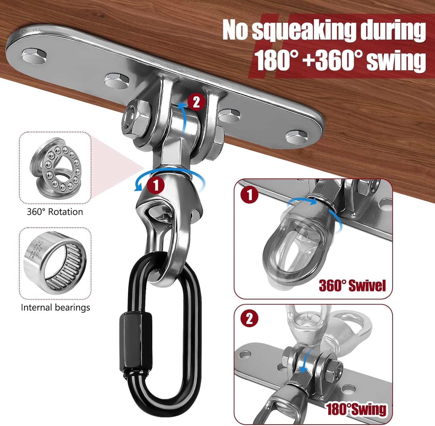 Heavy Bag Hanger,Stainless Wall Ceiling Mount Hook 180°/360° Rotation Wood Beam Holder Body Weight Strength Training Systems, Aerial Yoga Swing & Hammock